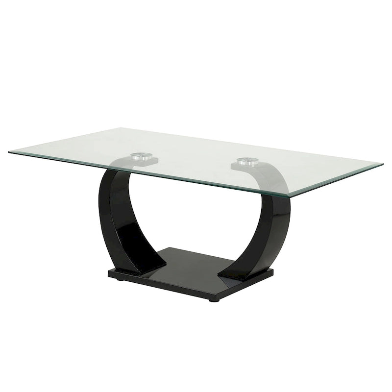 Contemporary 50" Glass Top Coffee Table with Wave Pedestal Base