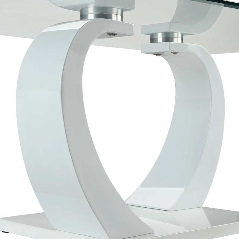 Contemporary 50" Glass Top Coffee Table with Wave Pedestal Base