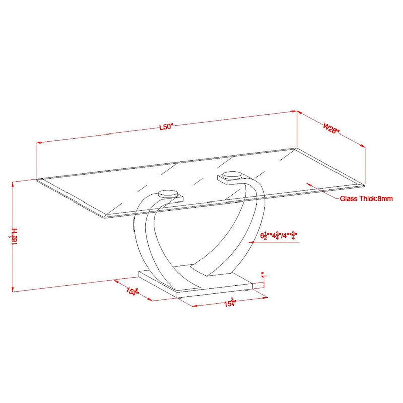 Contemporary 50" Glass Top Coffee Table with Wave Pedestal Base