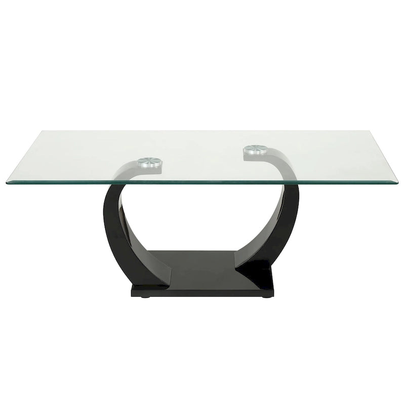 Contemporary 50" Glass Top Coffee Table with Wave Pedestal Base