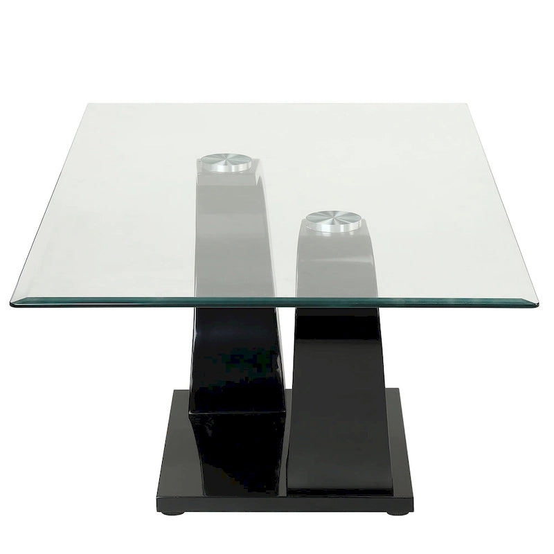 Contemporary 50" Glass Top Coffee Table with Wave Pedestal Base