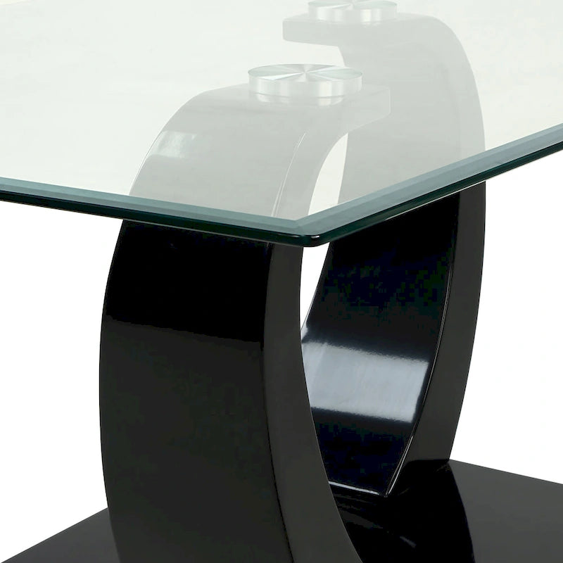 Contemporary 50" Glass Top Coffee Table with Wave Pedestal Base