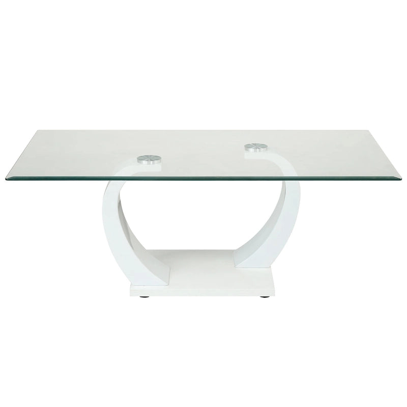 Contemporary 50" Glass Top Coffee Table with Wave Pedestal Base