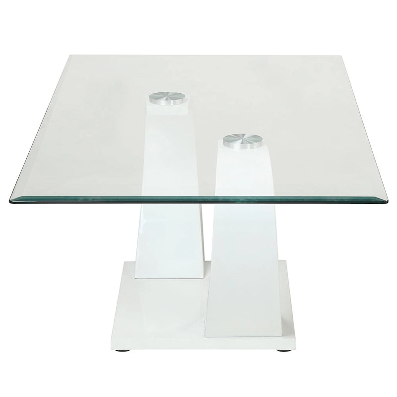 Contemporary 50" Glass Top Coffee Table with Wave Pedestal Base
