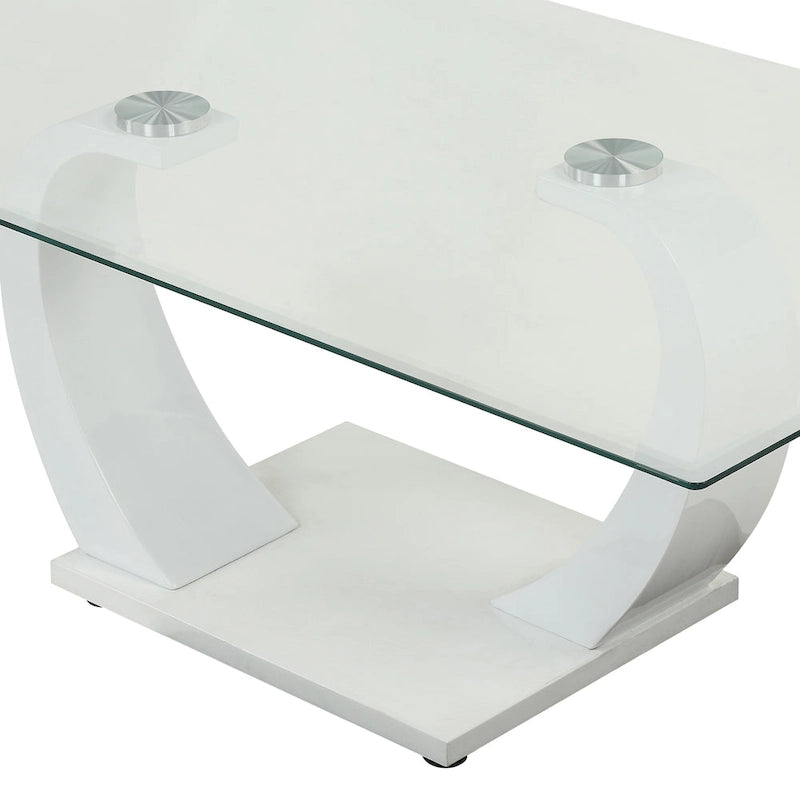 Contemporary 50" Glass Top Coffee Table with Wave Pedestal Base