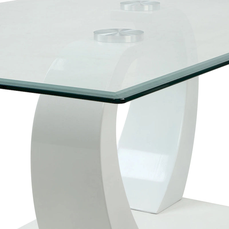 Contemporary 50" Glass Top Coffee Table with Wave Pedestal Base