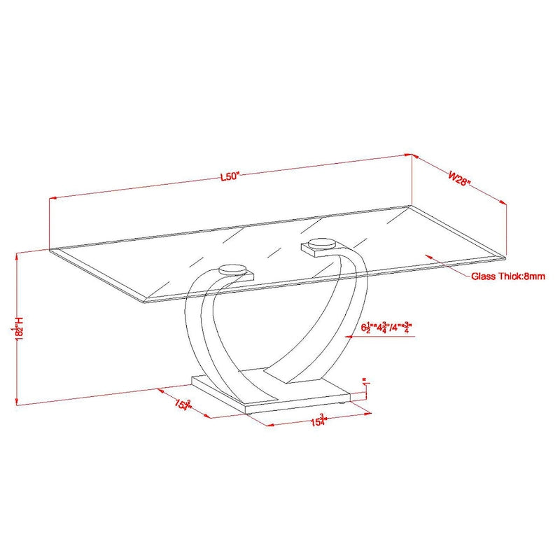 Contemporary 50" Glass Top Coffee Table with Wave Pedestal Base
