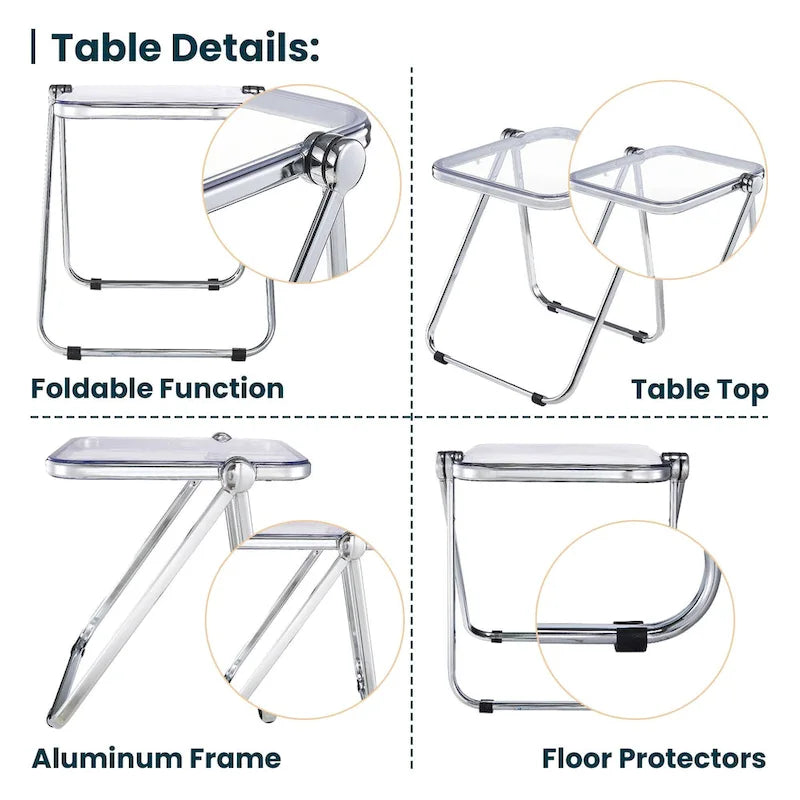 Table d'appoint rectangulaire pliable avec cadre en aluminium - 42,5 cm