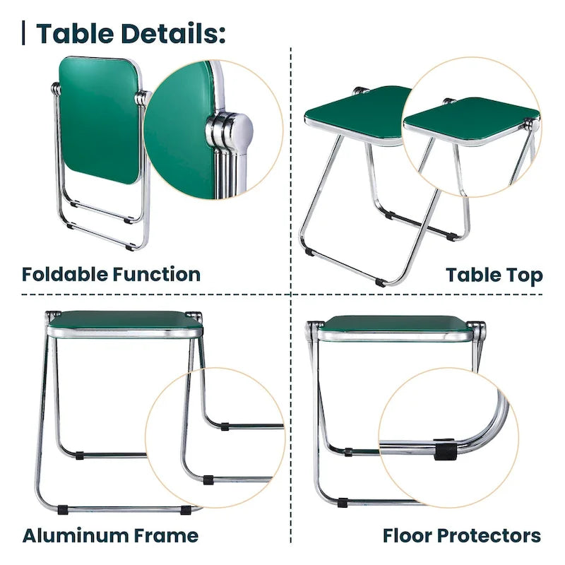 Table d'appoint rectangulaire pliable avec cadre en aluminium - 42,5 cm