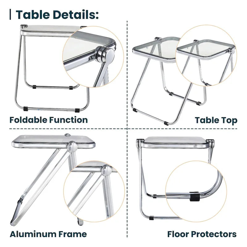 Table d'appoint rectangulaire pliable avec cadre en aluminium - 42,5 cm