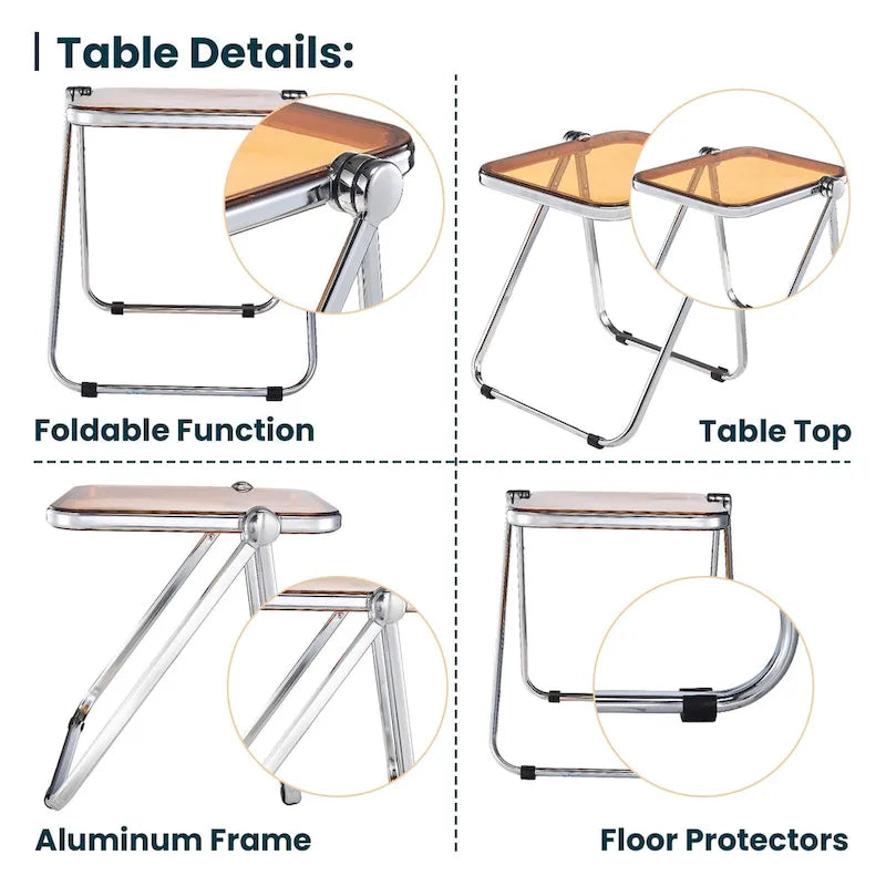 Table d'appoint rectangulaire pliable avec cadre en aluminium - 42,5 cm