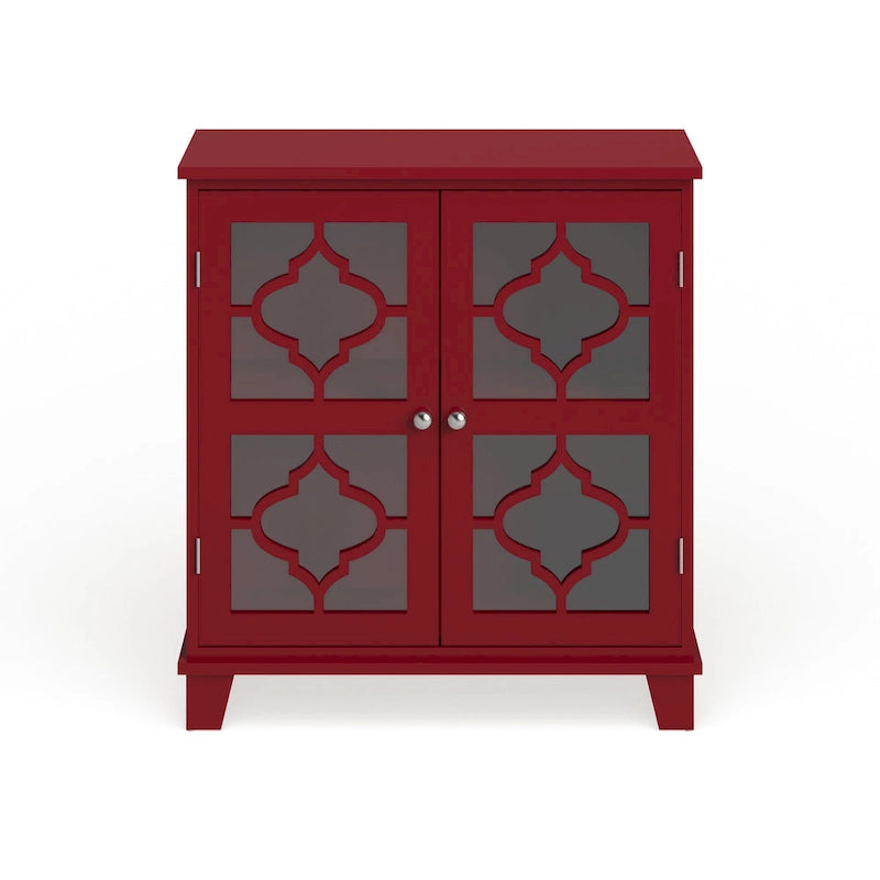 Console en bois finition rouge avec portes vitrées marocaines