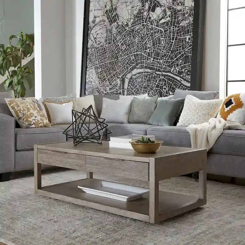Dusty Taupe Cocktail Table with Drawers and Casters