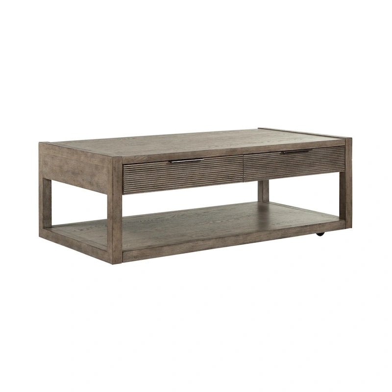 Dusty Taupe Cocktail Table with Drawers and Casters