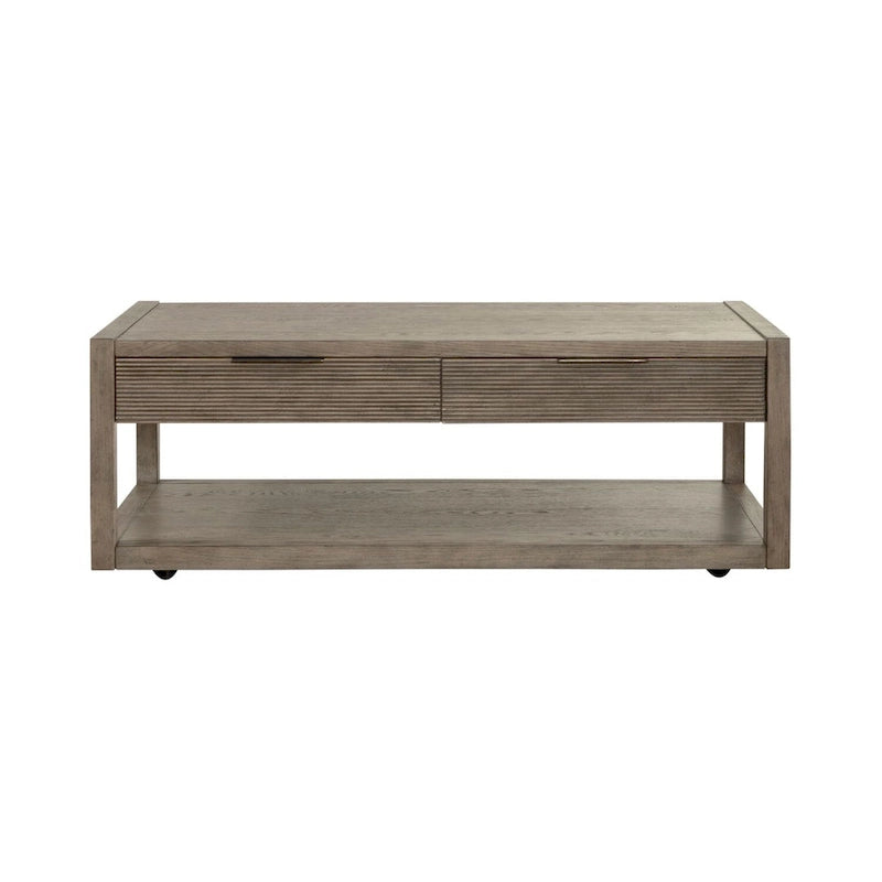 Dusty Taupe Cocktail Table with Drawers and Casters