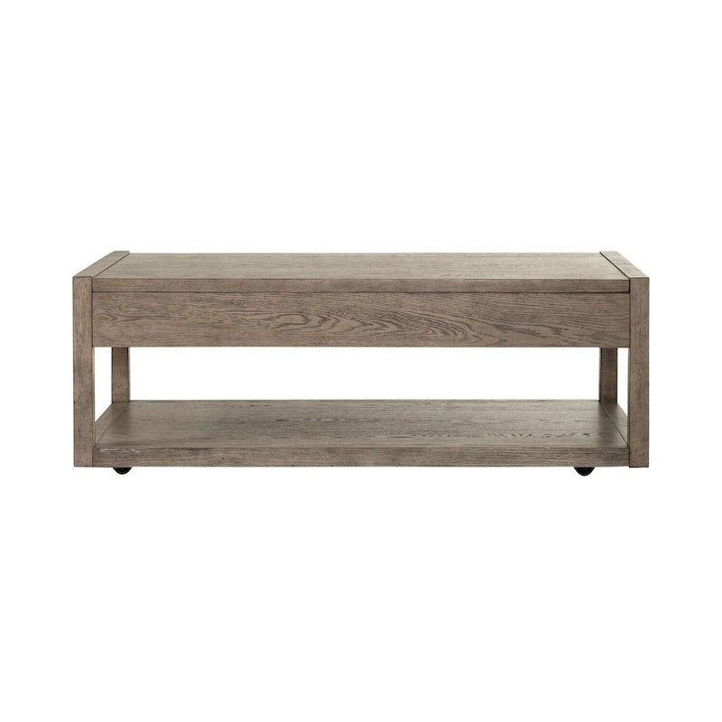 Dusty Taupe Cocktail Table with Drawers and Casters