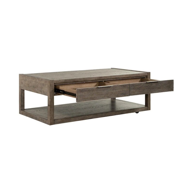 Dusty Taupe Cocktail Table with Drawers and Casters