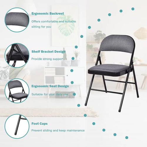 4 chaises pliantes avec cadre en métal Chaises portables avec assise rembourrée