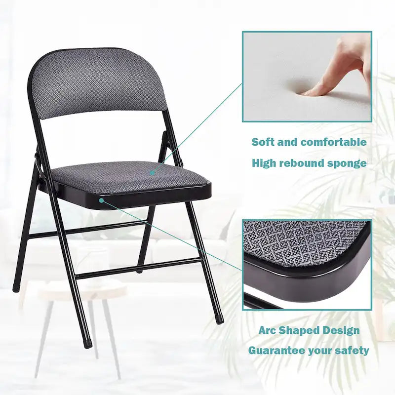 4 PCS Folding Chairs with Metal Frame Portable Chairs with Padded Seat