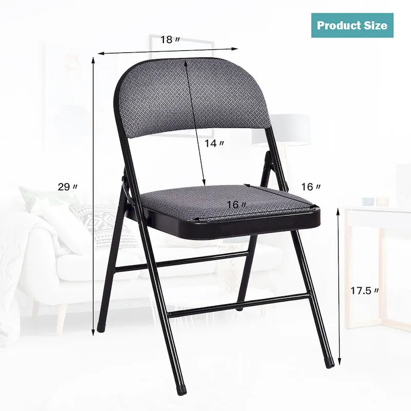 4 PCS Folding Chairs with Metal Frame Portable Chairs with Padded Seat