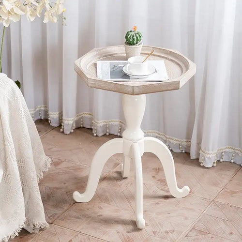 24.6 Rustic Farmhouse Solid Wood Octagonal Tray Top End Table - 24.6 x 18.1 x 18.1