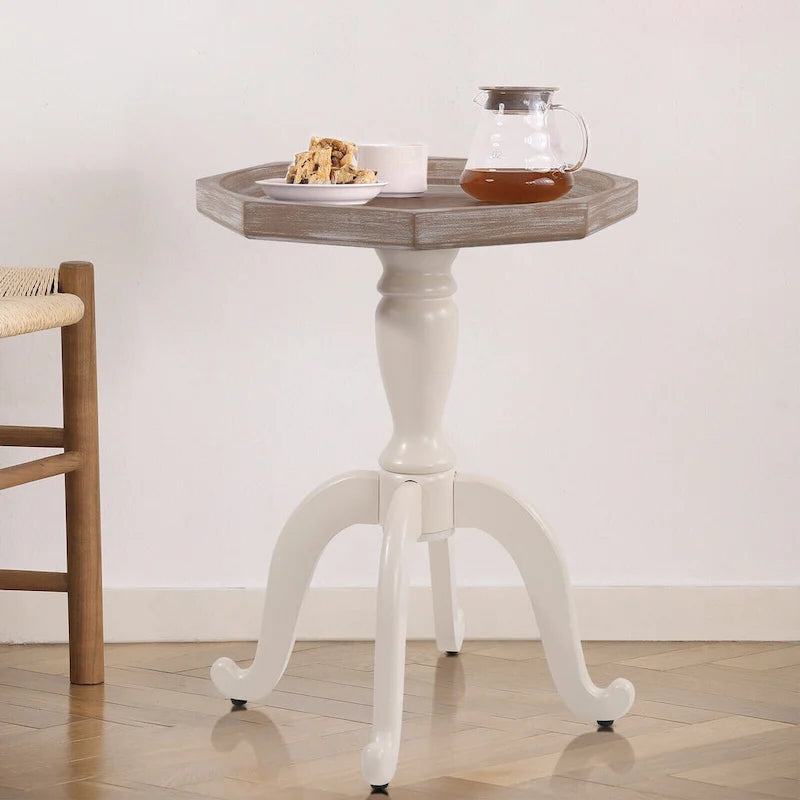 24.6 Rustic Farmhouse Solid Wood Octagonal Tray Top End Table - 24.6 x 18.1 x 18.1