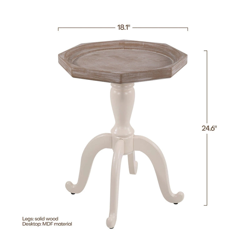 24.6 Rustic Farmhouse Solid Wood Octagonal Tray Top End Table - 24.6 x 18.1 x 18.1