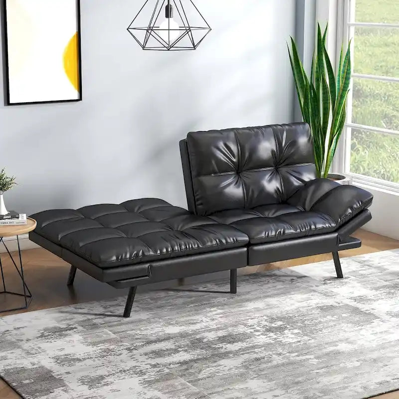 Futon Sofa Bed, Memory Foam Foldable Couch Convertible Loveseat Sleeper with Adjustable Armrests