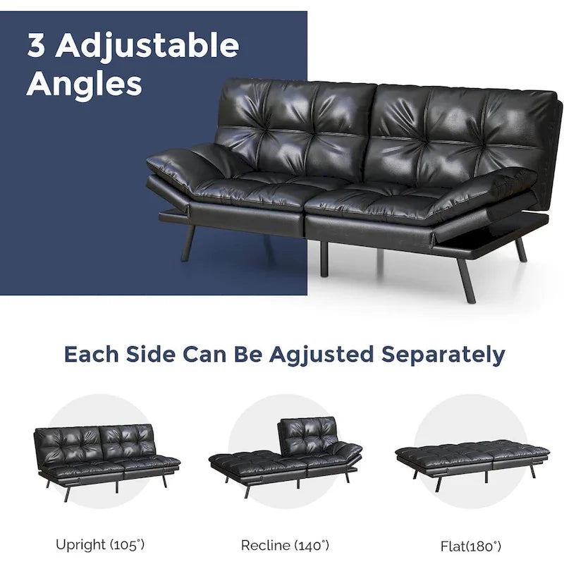 Futon Sofa Bed, Memory Foam Foldable Couch Convertible Loveseat Sleeper with Adjustable Armrests