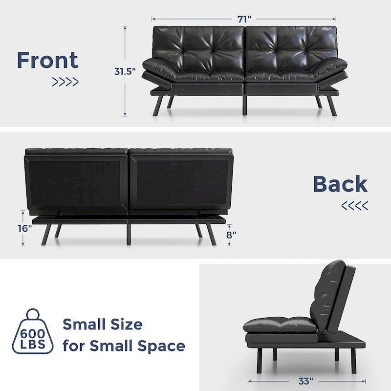 Canapé-lit futon, causeuse convertible pliable en mousse à mémoire de forme avec accoudoirs réglables