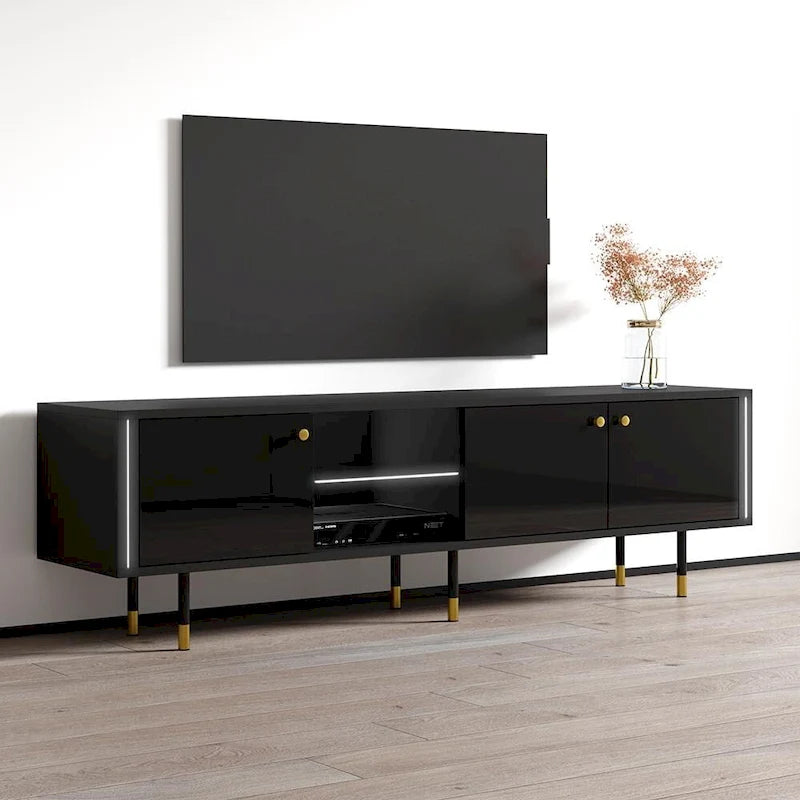 71" Modern TV Stand with High Gloss Fronts, Fits up to 80" TVs