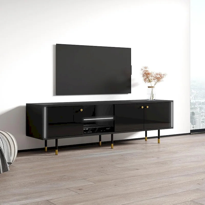 71" Modern TV Stand with High Gloss Fronts, Fits up to 80" TVs