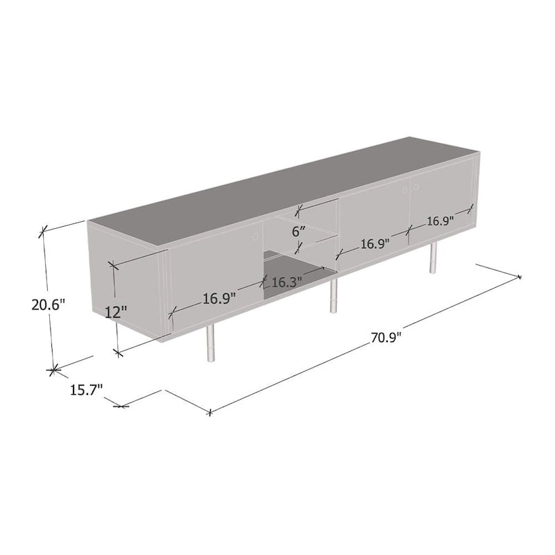 71" Modern TV Stand with High Gloss Fronts, Fits up to 80" TVs