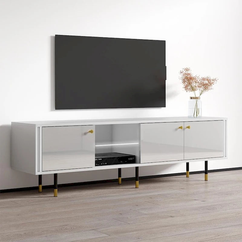 71" Modern TV Stand with High Gloss Fronts, Fits up to 80" TVs