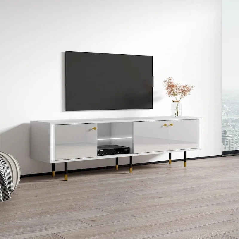 71" Modern TV Stand with High Gloss Fronts, Fits up to 80" TVs