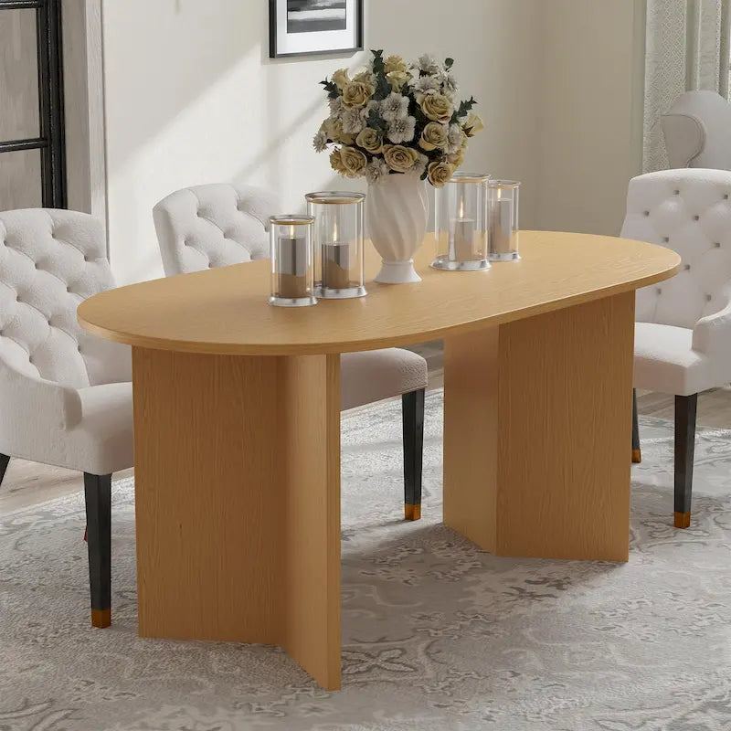 Table à manger ovale en bois massif de style nordique - Idéale pour les réunions de 6 personnes 67 - 67*34*30