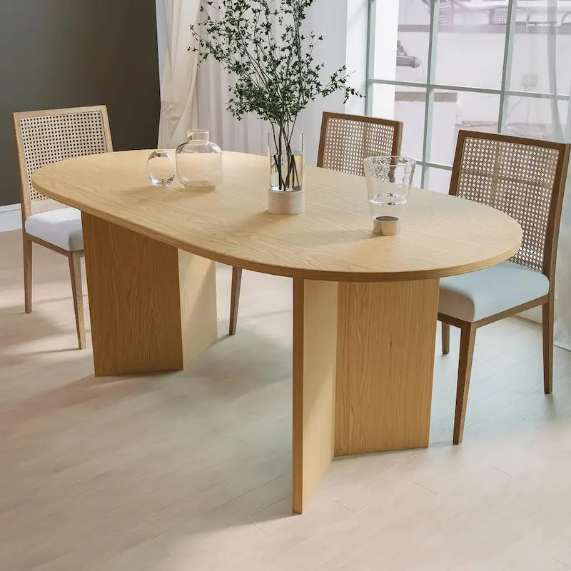 Table à manger ovale en bois massif de style nordique - Idéale pour les réunions de 6 personnes 67 - 67*34*30