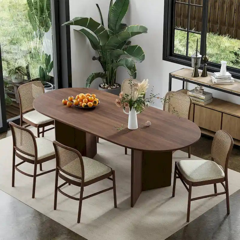 Table à manger ovale en bois massif de style nordique - Idéale pour les réunions de 6 personnes 67 - 67*34*30