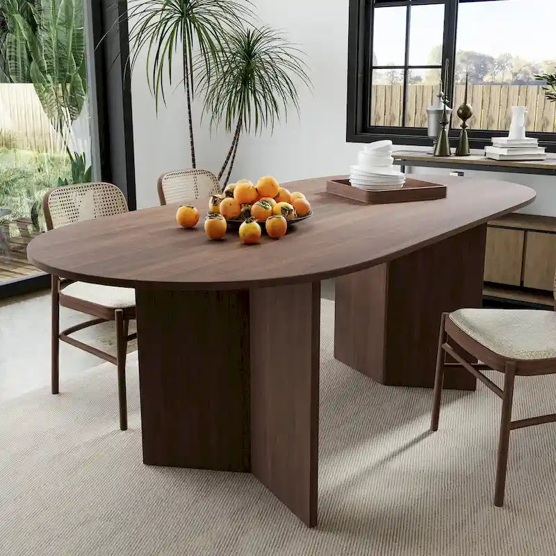 Table à manger ovale en bois massif de style nordique - Idéale pour les réunions de 6 personnes 67 - 67*34*30