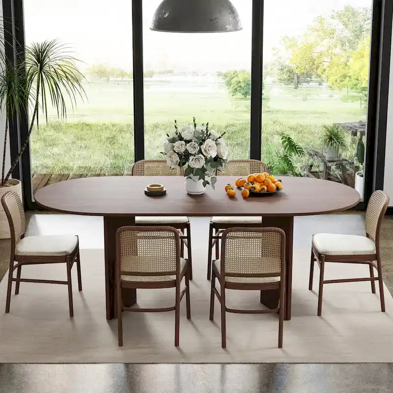 Table à manger ovale en bois massif de style nordique - Idéale pour les réunions de 6 personnes 67 - 67*34*30