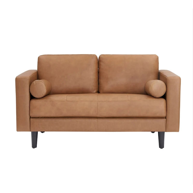 Causeuse de luxe en cuir de vachette avec coussins fermes, design spacieux à 2 places et traversins