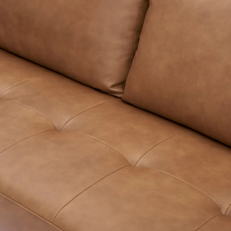 Luxury Cowhide Leather Loveseat with Firm Cushions, Spacious 2-Seat Design, and Bolster Pillows