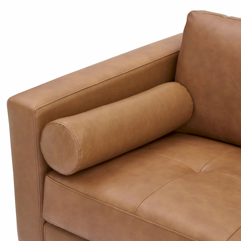 Causeuse de luxe en cuir de vachette avec coussins fermes, design spacieux à 2 places et traversins