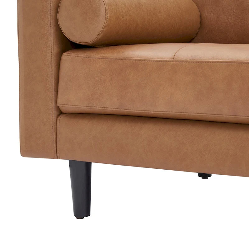 Causeuse de luxe en cuir de vachette avec coussins fermes, design spacieux à 2 places et traversins