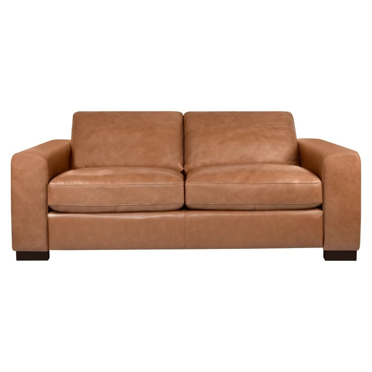 Causeuse de luxe en cuir de vachette avec coussins fermes, design spacieux à 2 places et traversins