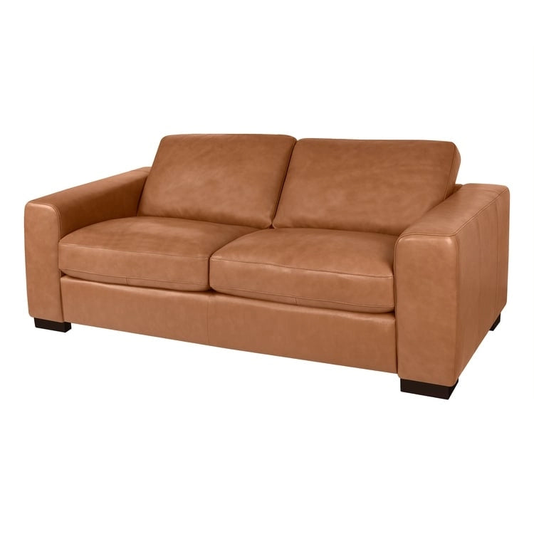 Causeuse de luxe en cuir de vachette avec coussins fermes, design spacieux à 2 places et traversins