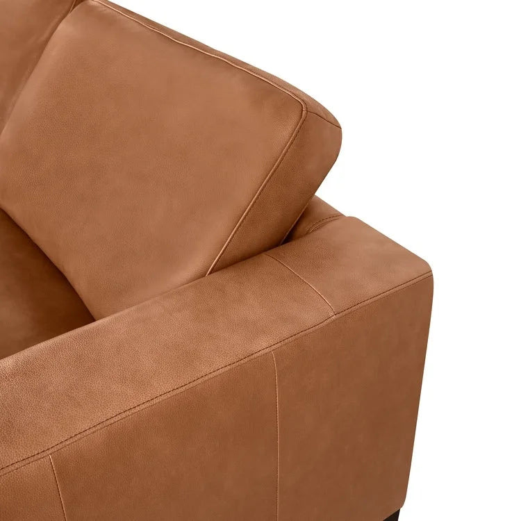 Causeuse de luxe en cuir de vachette avec coussins fermes, design spacieux à 2 places et traversins
