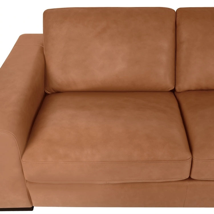 Causeuse de luxe en cuir de vachette avec coussins fermes, design spacieux à 2 places et traversins