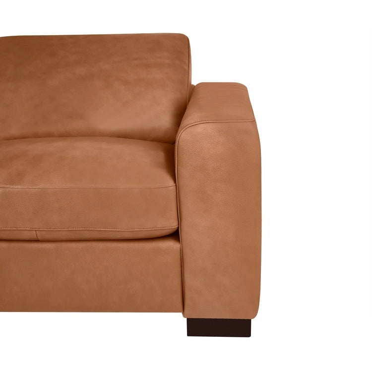 Causeuse de luxe en cuir de vachette avec coussins fermes, design spacieux à 2 places et traversins