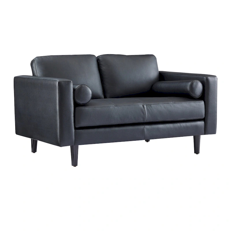 Causeuse de luxe en cuir de vachette avec coussins fermes, design spacieux à 2 places et traversins